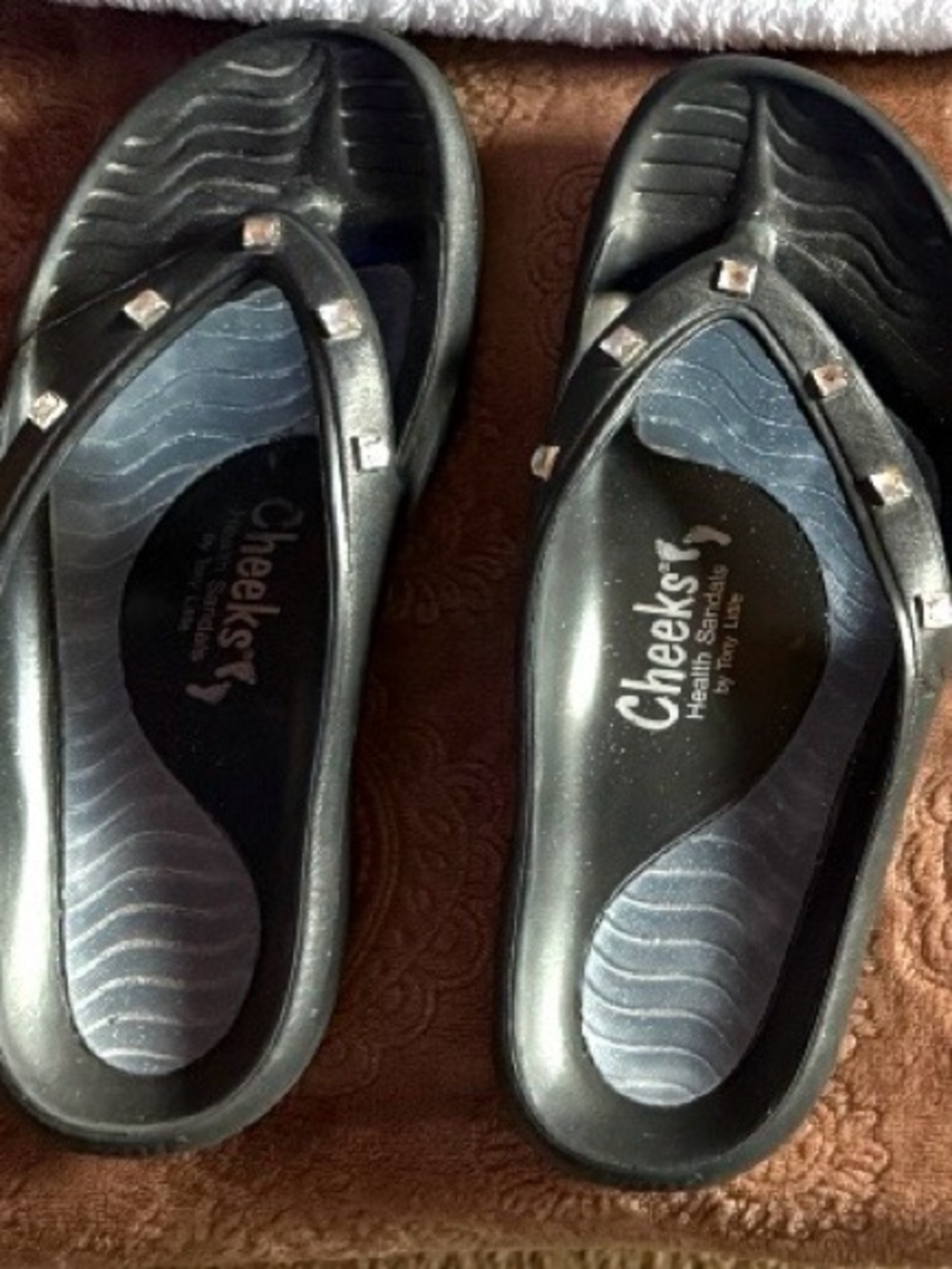 2 Pair Cheeks Black & Orange Flip Flop Sandals with Stud Detail